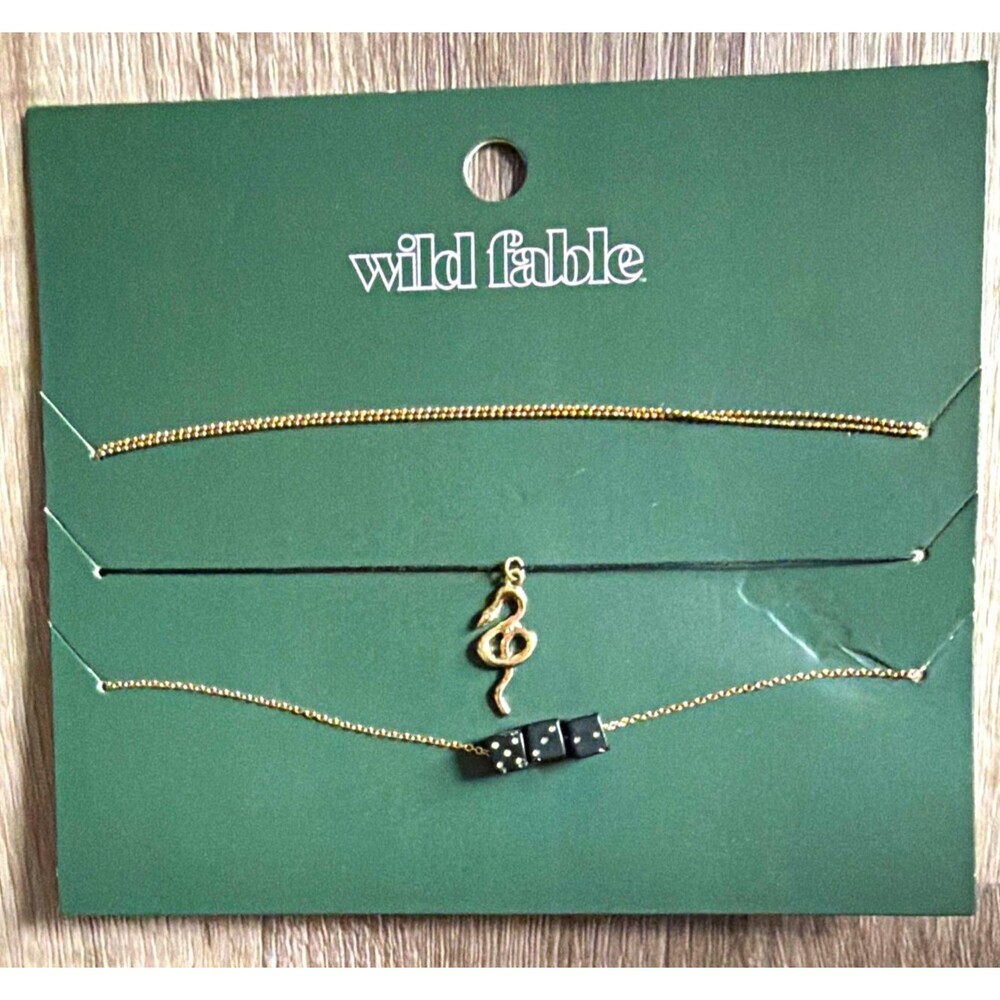 Wild Fable Layered Gold Tone Chain Necklace with Snake Charm Pendant 3 piece NWT